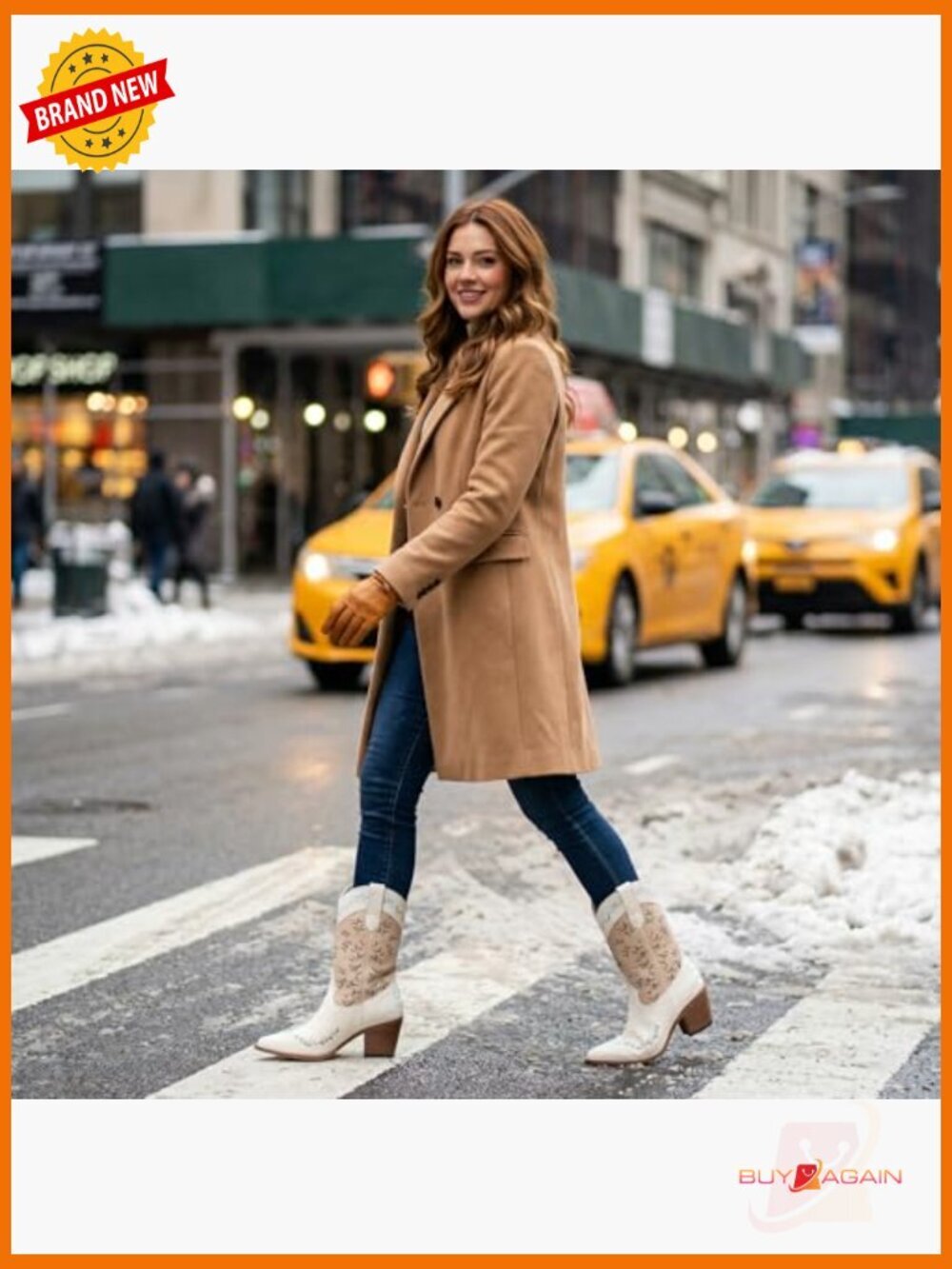 Western Cowgirl Boots Mid-Calf Chunky Heel Square Toe Fashion Country Boots - Picture 2 of 7
